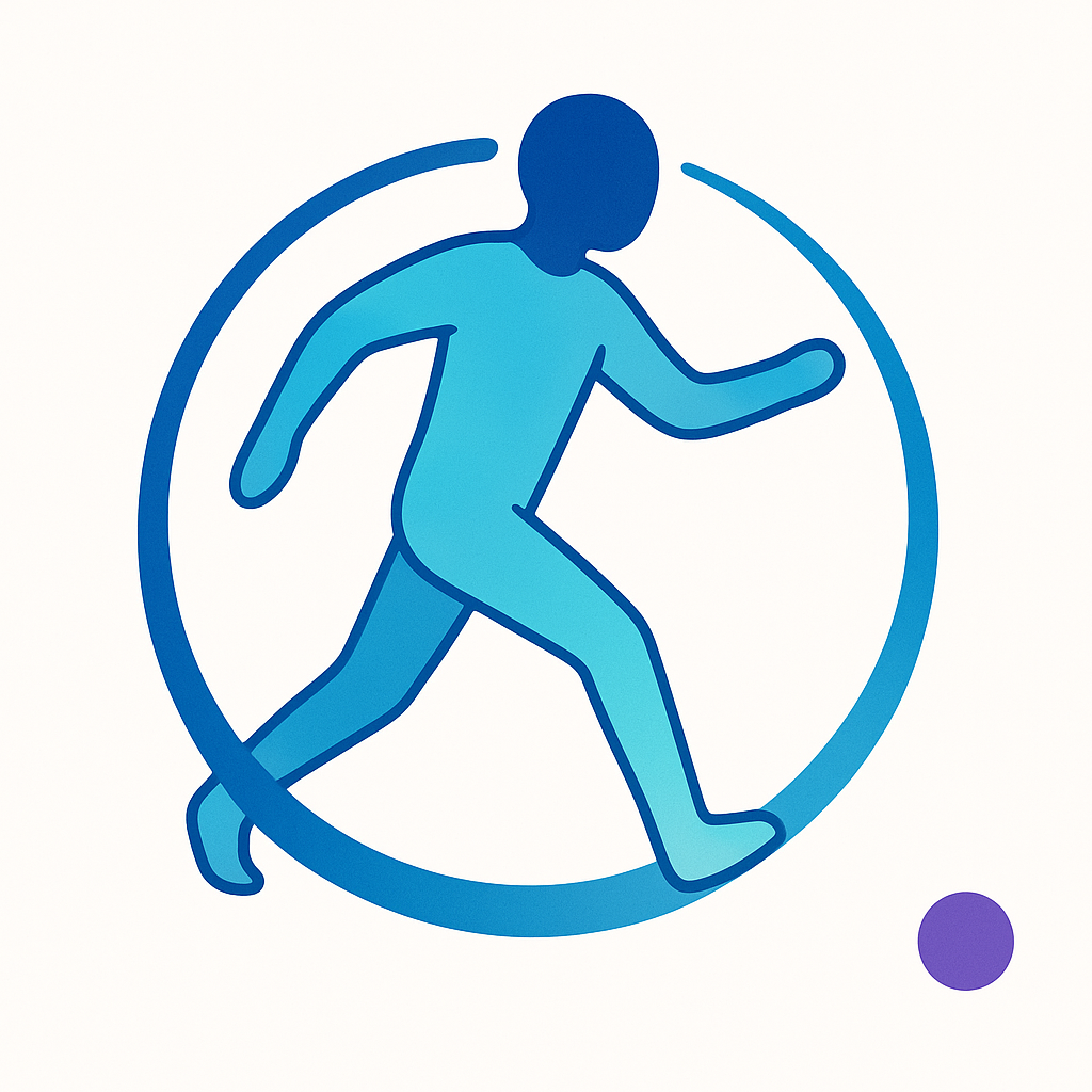 Faceless blue figure seamlessly flowing within a circular blue loop, symbolizing perfect motion and inner balance.