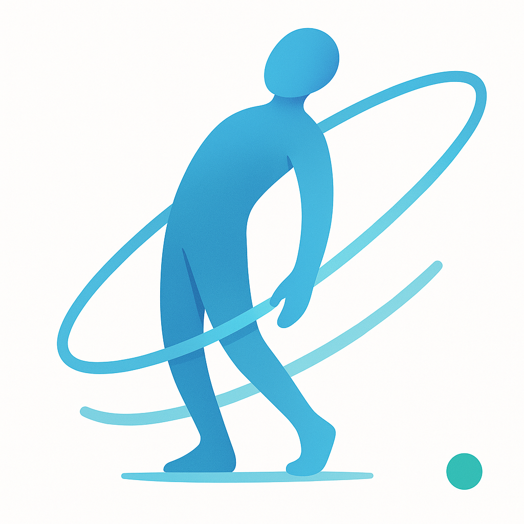 Faceless blue figure bending within flexible curved lines, symbolizing mental elasticity and resilience.